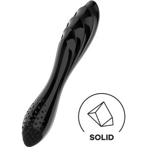 Satisfyer Dazzling Crystal - Dildo in vetro nero elegante con design sinuoso.